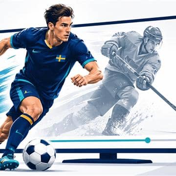 Illustration av svensk sportstreaming med fotboll, hockey och play-symbol
