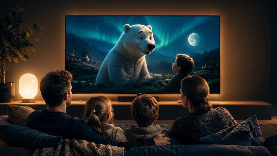 Familj som tittar på streaming tillsammans